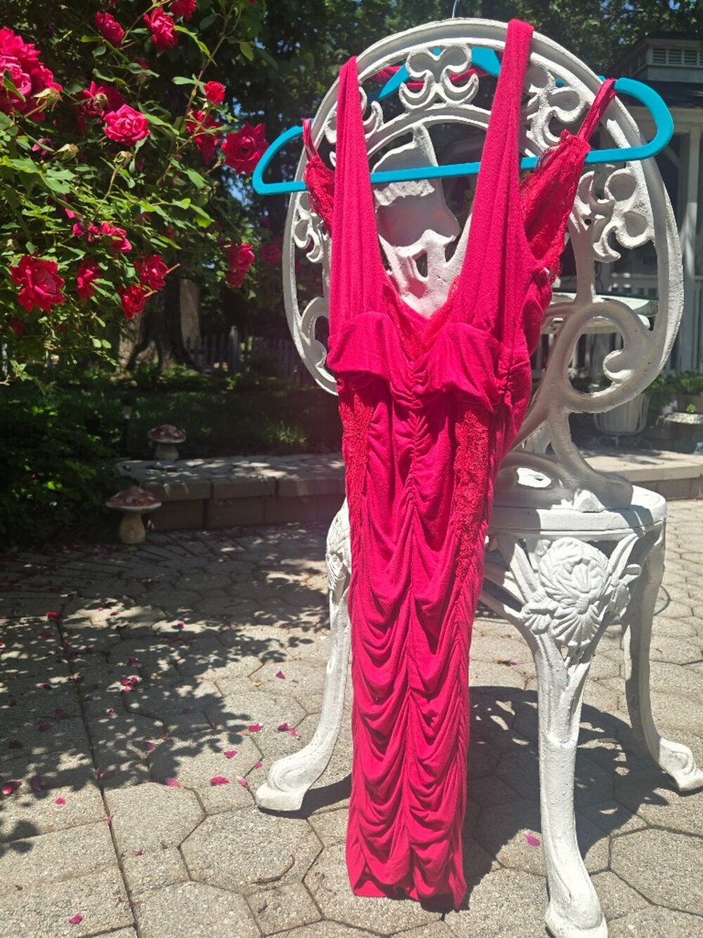 Fire hot pink mini dress with lace detaining